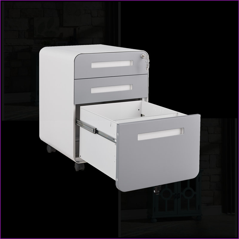 File Cabinet, 3-Drawer Mobile Under Desk with Lock, for Legal/Letter/A4 Files, Black | Metal | Modern, White/Gray
