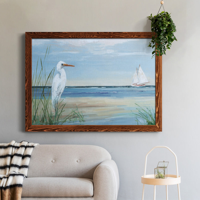 Summer Heron - Peinture sur toile encadrée, Érable, H 37,5 po x l 27,5 po x P 1,5 po