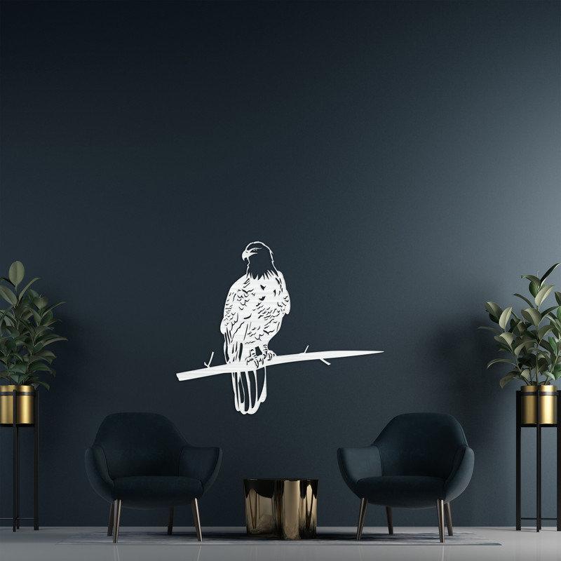 Décoration murale abstrait aigles abstraits assis sur une branche - Argent ACM (24 po x 28,4 po), Noir