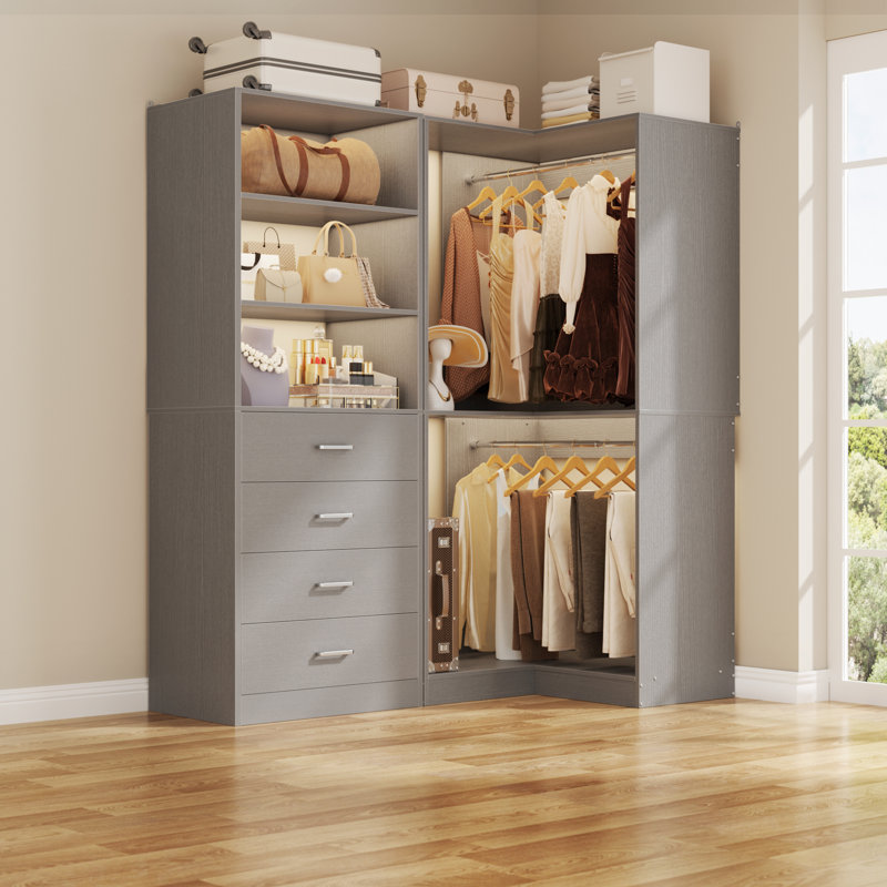 Système d'organisation l 54 po avec tiroirs et tringles de suspension, Gris