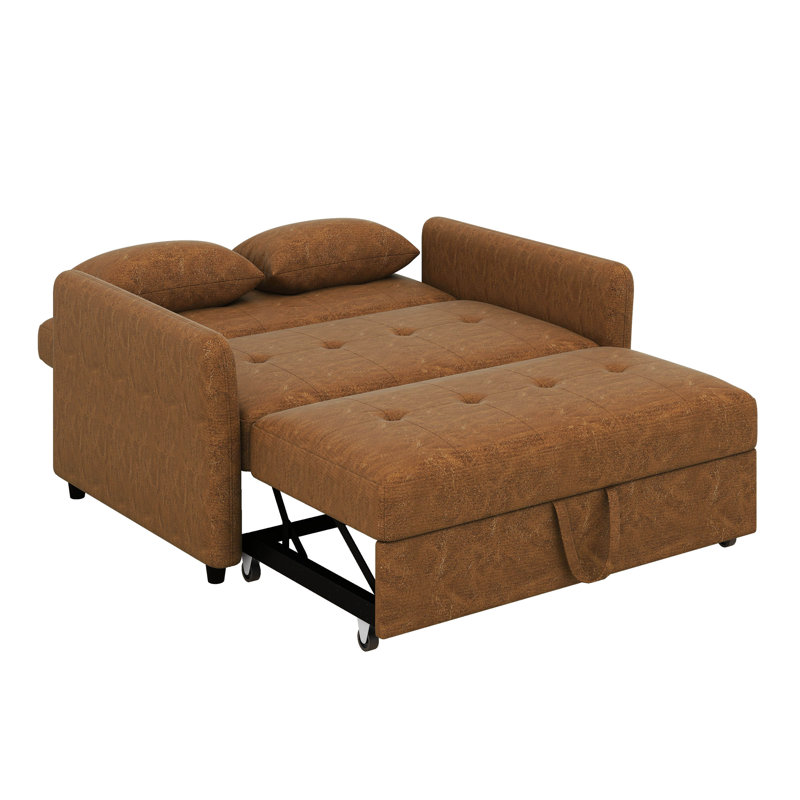 Canapé-lit convertible de 51,57 po, conception de fauteuil surdimensionné réglable et trois ports de charge USB, Brun