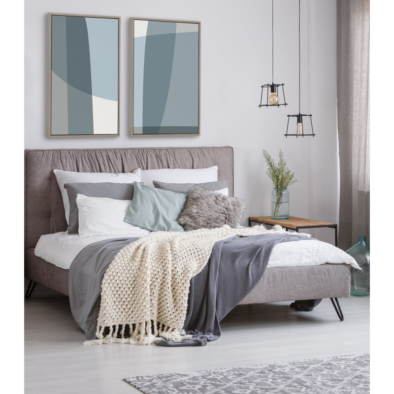 Ensemble d'art mural en toile zen abstrait bleu et gris no 1 et no 2, gris