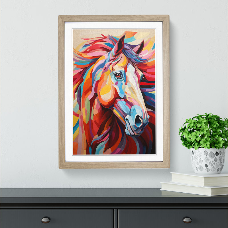 Horse Orphism - Single Picture Frame Print on Wood, 34cm H x 25cm W x 2cm D, Oak Framed