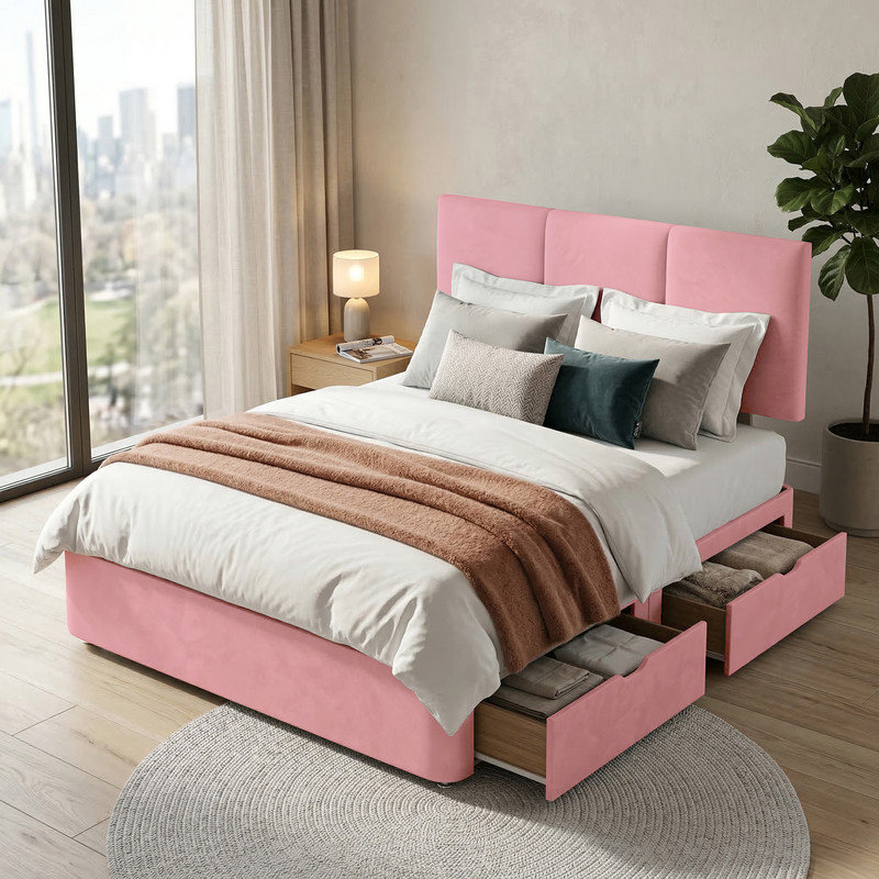 Upholstered Bed, 5ft Kingsize, Pink