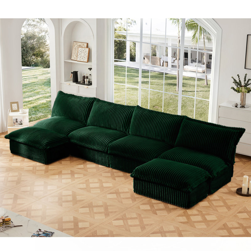 Canapé modulaire confortable en velours côtelé au design élégant, Vert