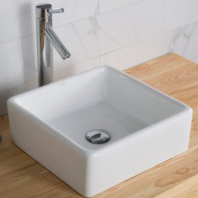 Ceramic White Square Vessel Bathroom Sink