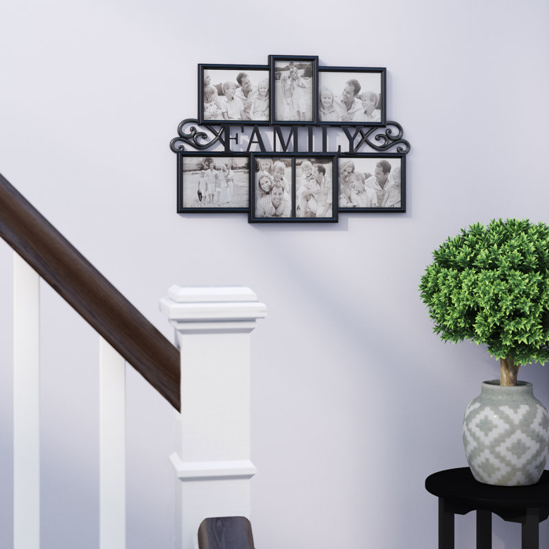 Rodger Family Collage Picture Frame - Wall Hanging with 7 Puzzle-Style Openings - Displays Three 4x6 and Four 5x7 Photos of Memories