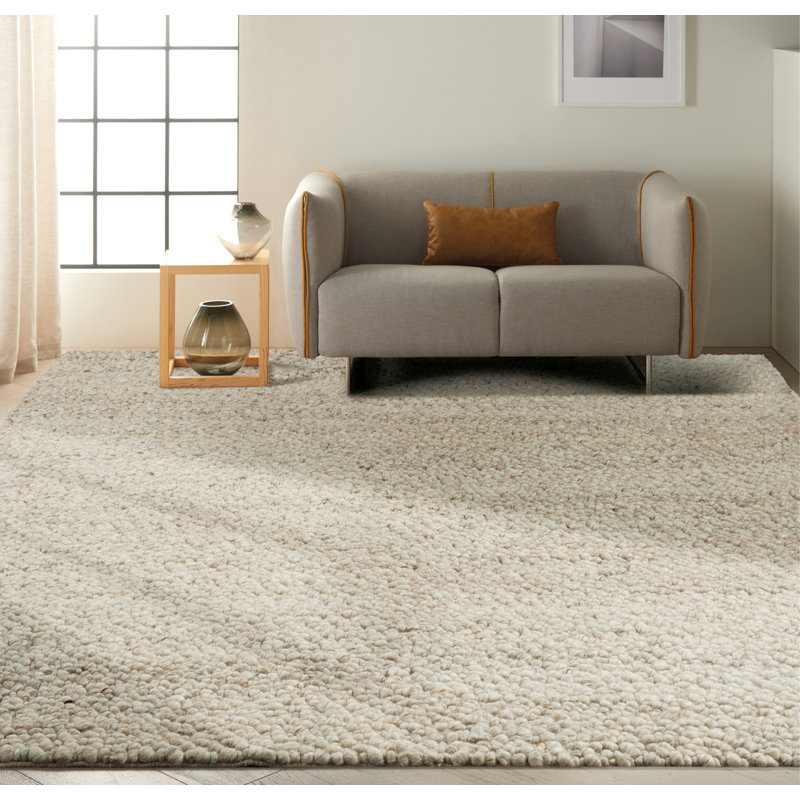 Tapis crocheté en laine gris / ivoire Trussville, Rectangle 8 pi x 10 pi