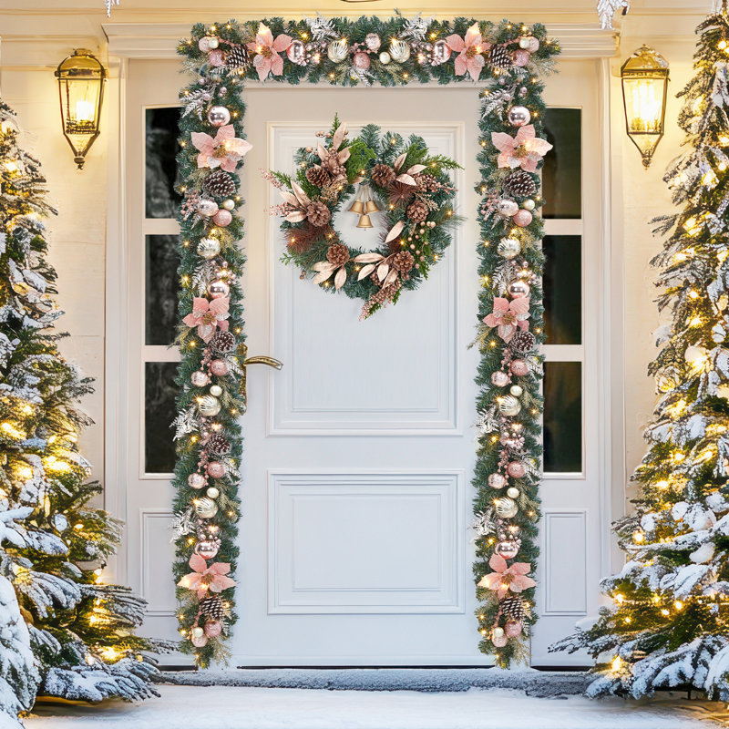 Guirlande de Noël 6 pi pour manteau de cheminée, guirlande de Noël à piles avec 20 lumières DEL, or rose