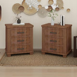 Rustic Three Drawer Reclaimed Solid Wood Farmhouse Nightstand Set Of Two