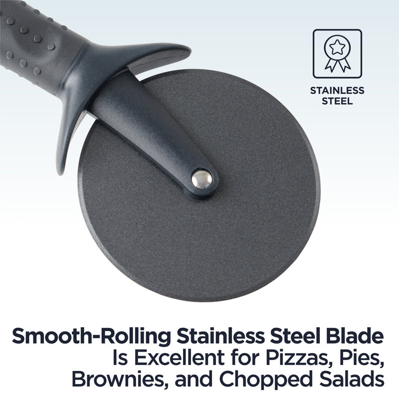 Deiss Black Stainless Steel Heavy Duty Pizza Cutter with Non-Slip Handle