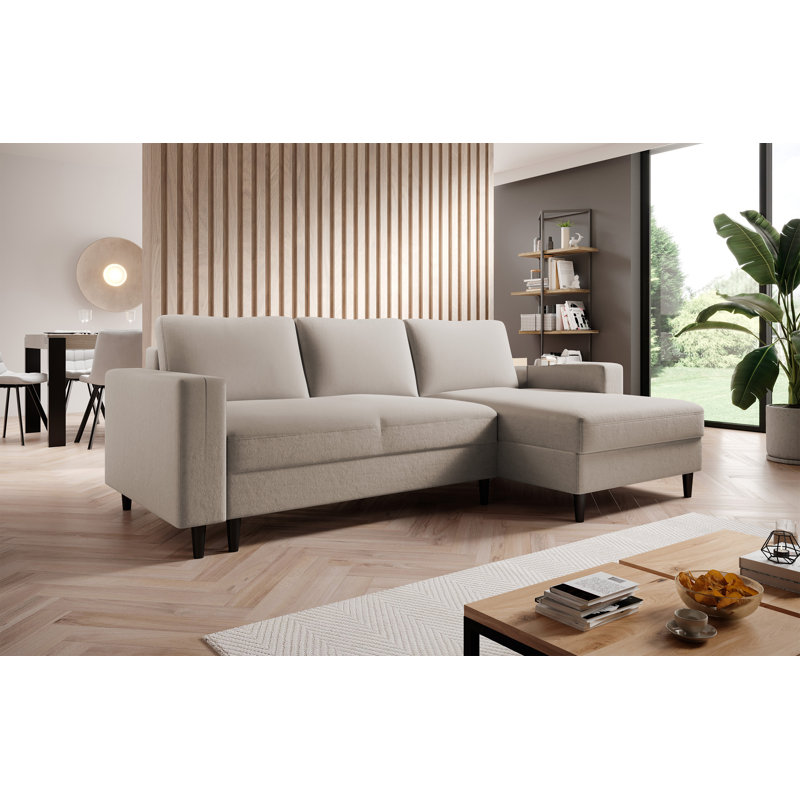 Ajten 3 Seater Velvet Sofa Bed, Right Hand Facing, Beige