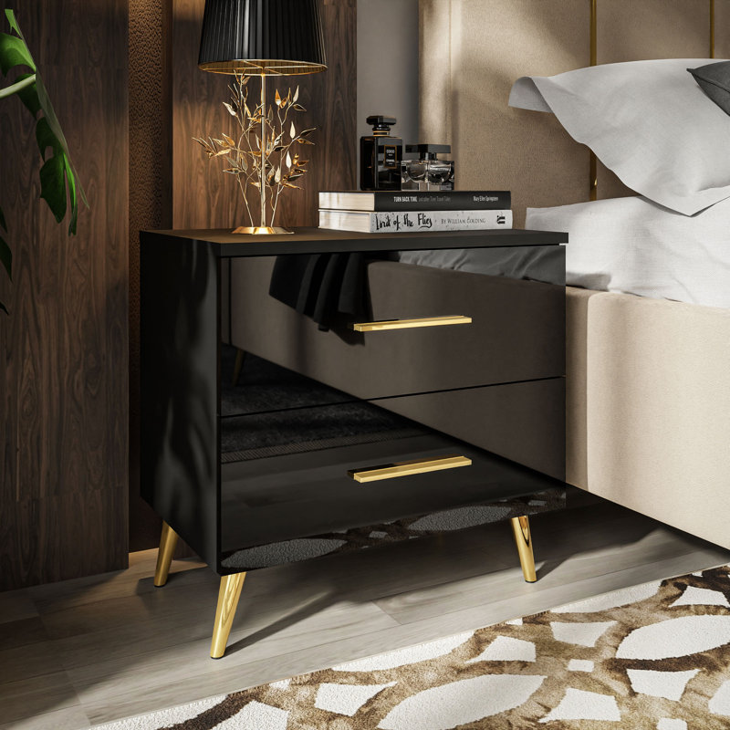 Xan 55cm W Manufactured Wood Bedside Table, Black