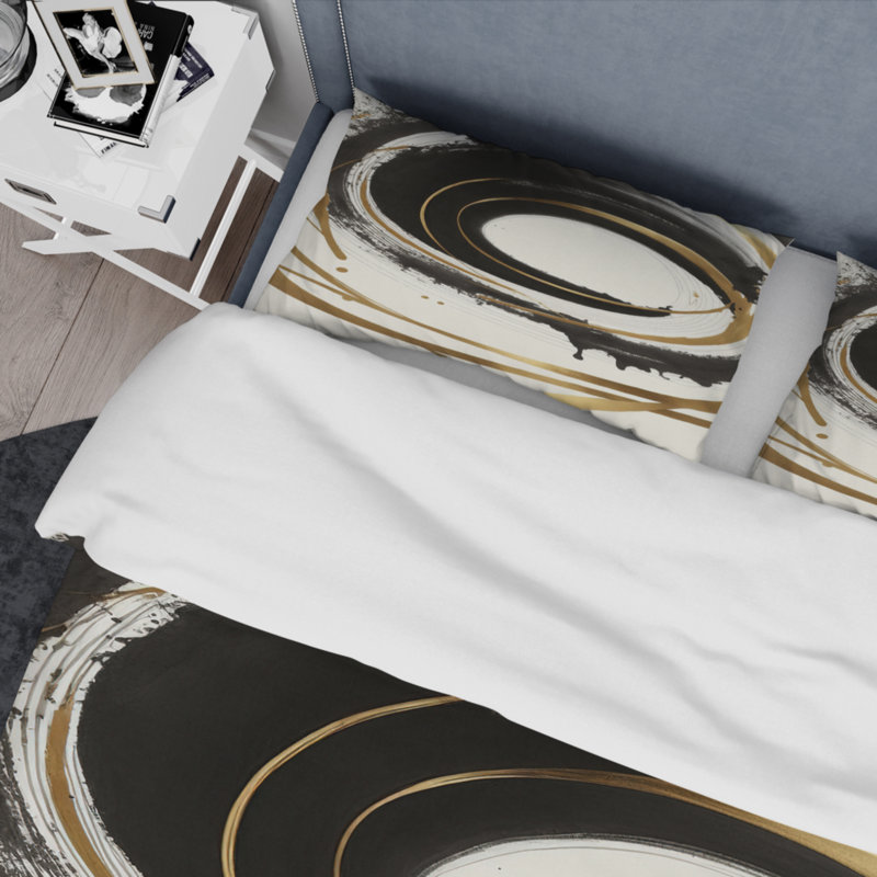 Ensemble de housse de couette en microfibre / polyester noir et doré Curves III Bedding