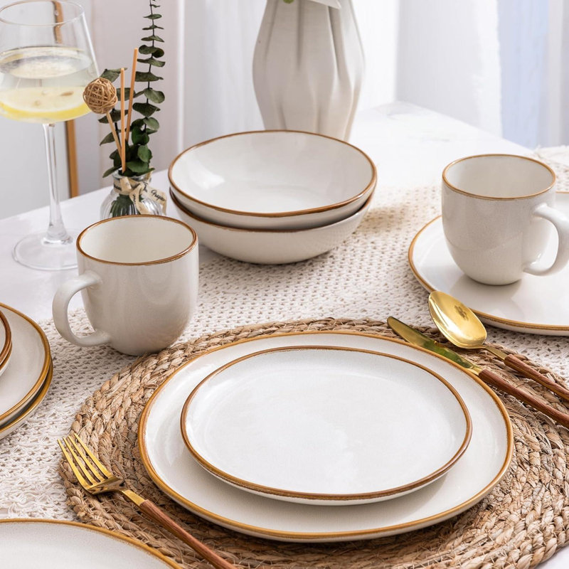 Handmade Reactive Glaze Ceramic Dinnerware Set, 12-Piece Service For 4, Highly Scratch Resistant, Dishwasher & Microwave Safe