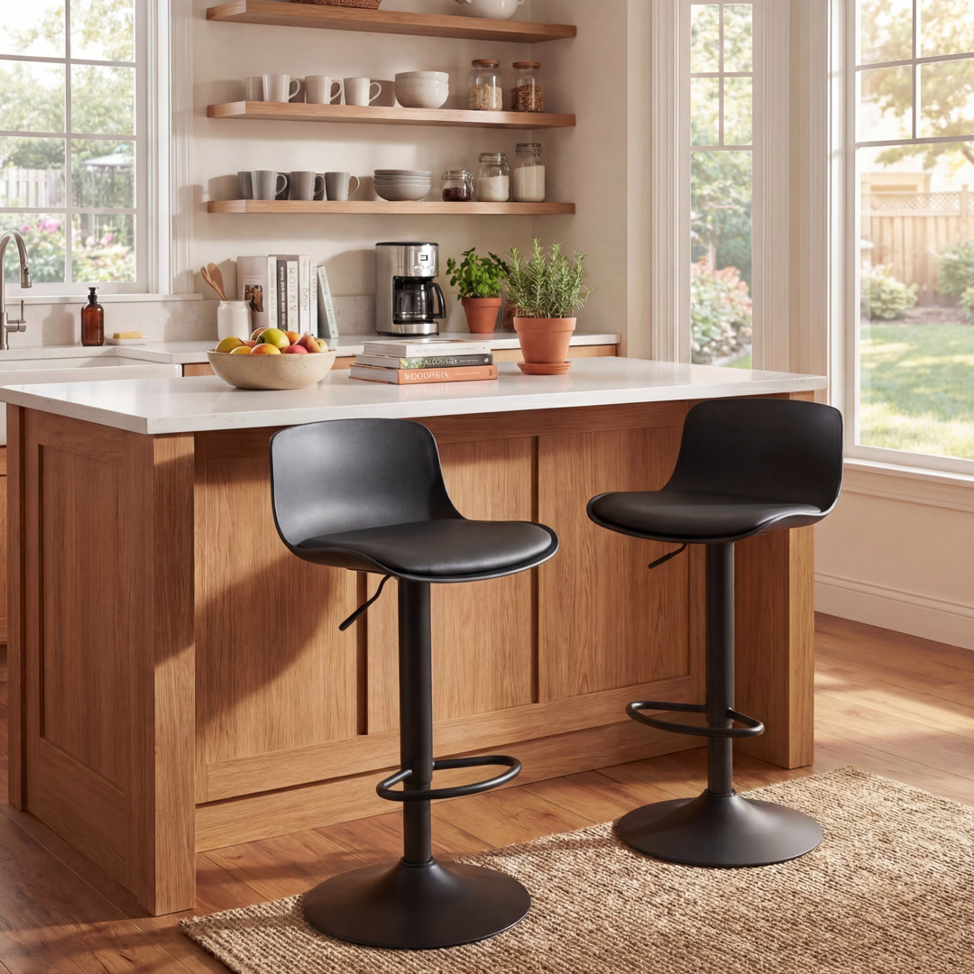 Harjyot Modern Swivel Adjustable Height Bar Stool with Backrest Footrest for Kitchen Island Bar Counter George Oliver Upholstery 