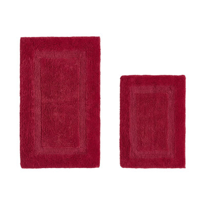 Lux Premium 100% Cotton 2370 GSM 2-Piece Bath Rug Set, Ultra Soft Super Absorbent Reversible Tufted Bathroom Mats, Machine Washable, OEKO-TEX® Certified Bath Rugs for Bathroom, Shower & Tub, Red