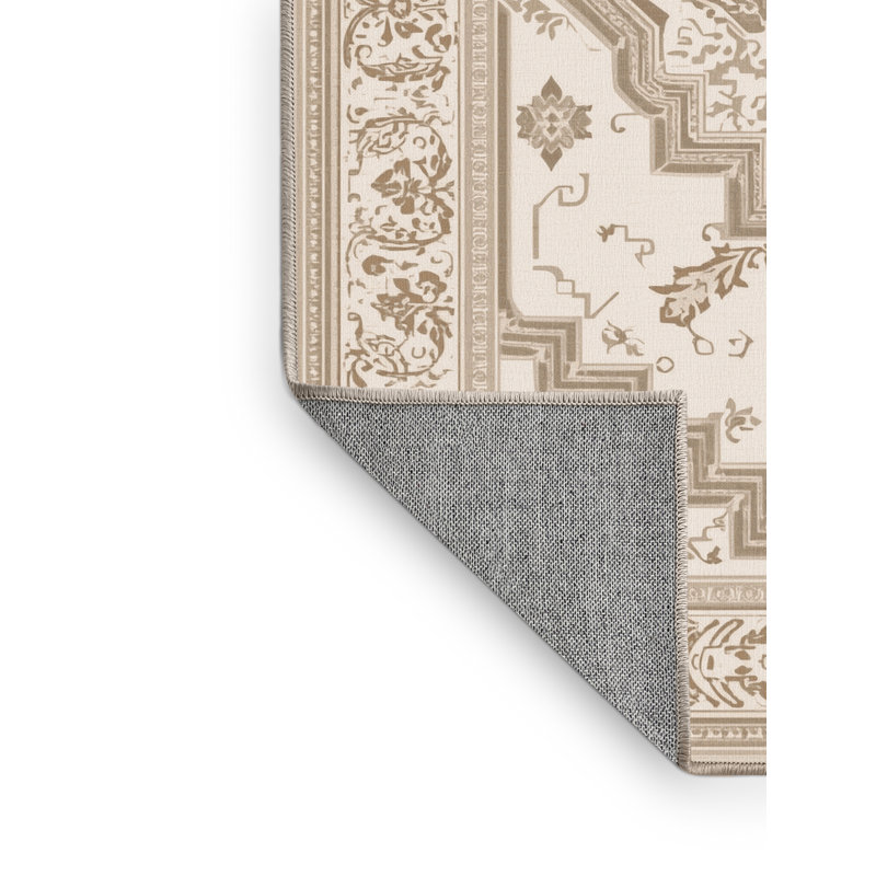 Machine Washable Pauleth Traditional Oriental Rug in Beige – Beige Binding, 7x10