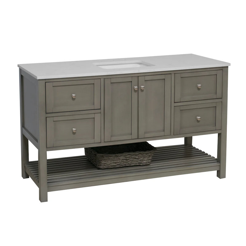 Binne 60" Single Bathroom Vanity Set, Weathered Gray, Engineered Carrara