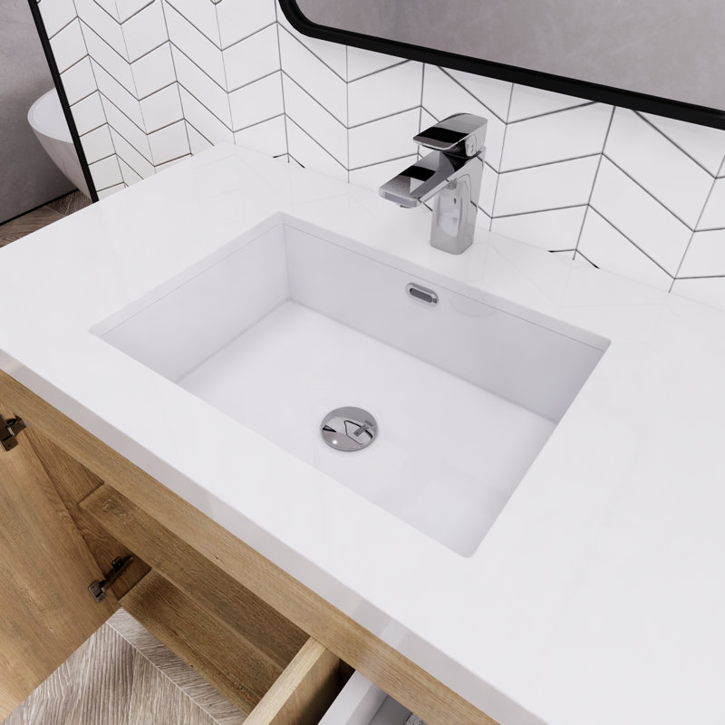 Meuble-lavabo autoportant avec lavabo en acrylique renforcé Eliza, Chêne