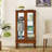 Cabinet Lighted Curio Diapaly Cabinet With Adjustable Shelves And Mirrored Back Panel, Tempered Glass Doors