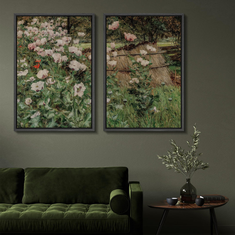 Coquelicots et meules de foin, campagne, élégance, nature, désert, illustrations, décor rustique, Noir, H 24 po x l 16 po
