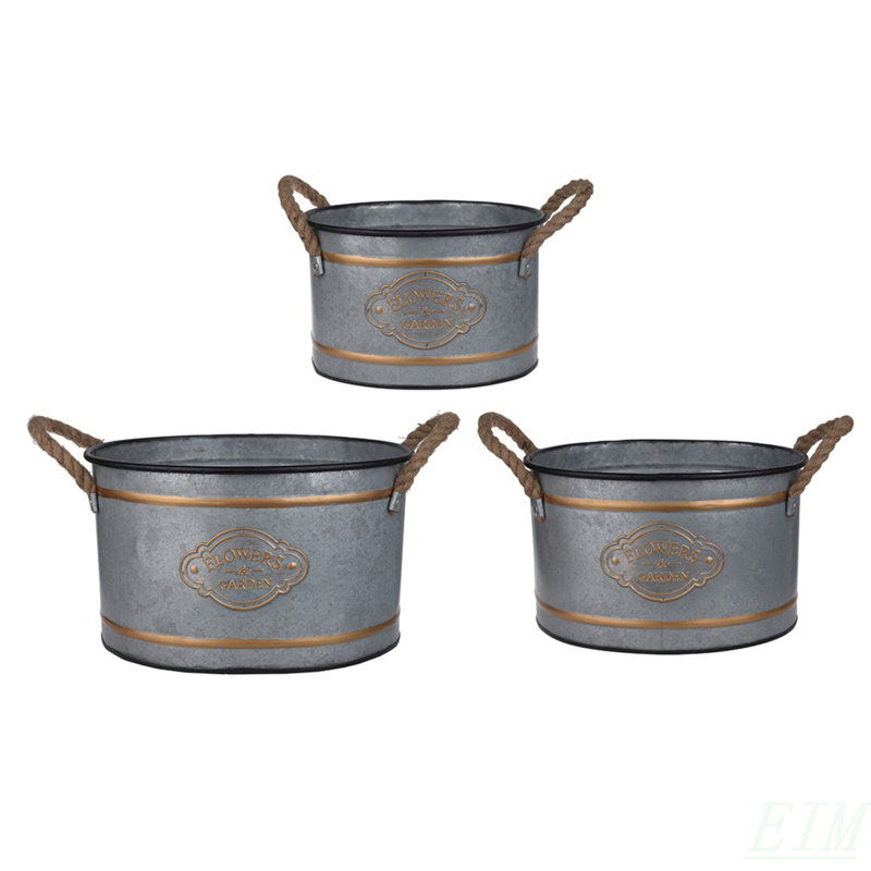 Set Of 3 Huxley Metal Decorative Pots