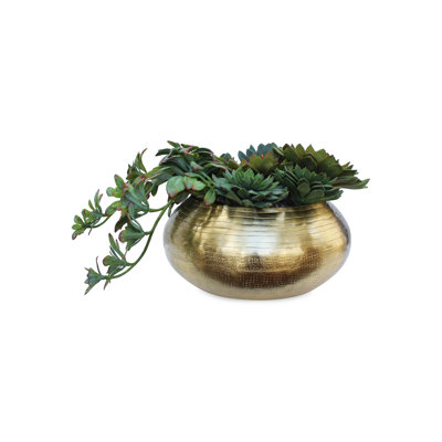 Faux Succulent Plant in Metal Decorative Vase