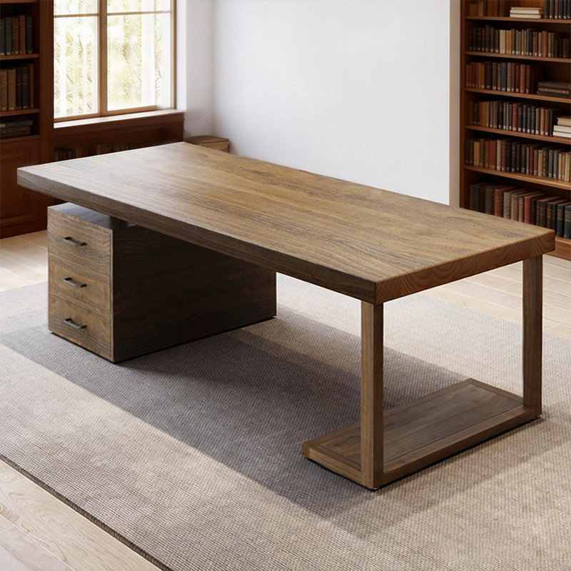 Walnut Rectangular Solid Wood Executive desk with drawers desk, 29.53" H x 62.99" W x 27.56" D