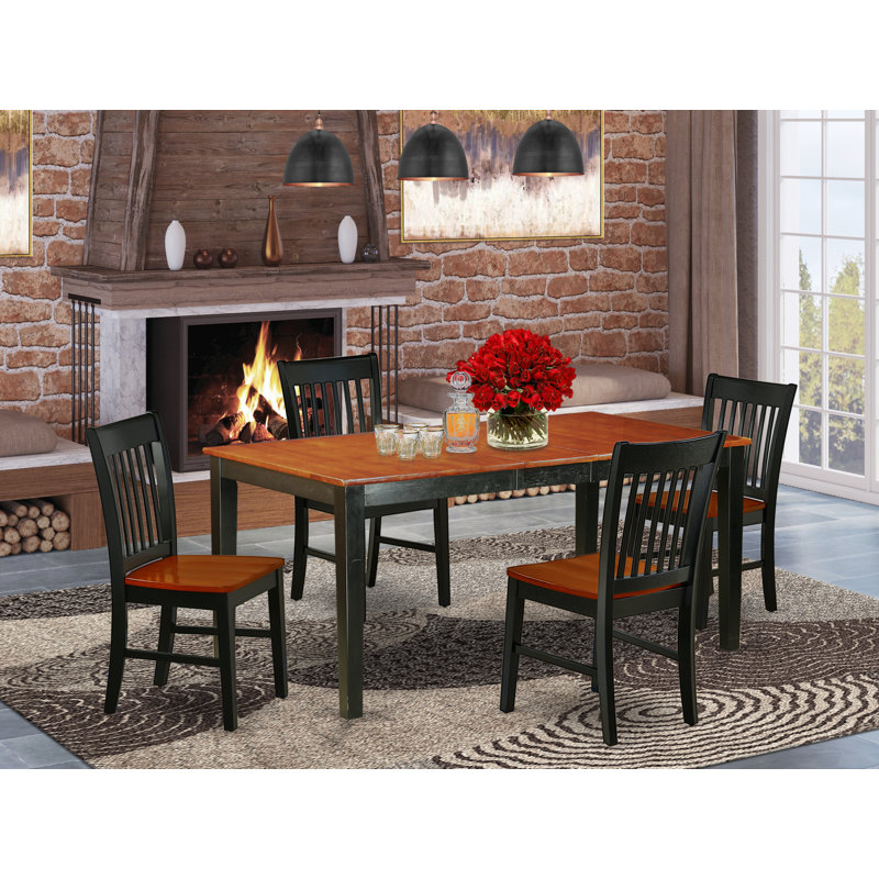 5 Piece Modern Dining Table Set Includes a Rectangle Wooden Table with Butterfly Leaf and 4 Kitchen Dining Chairs, Black & Cherry