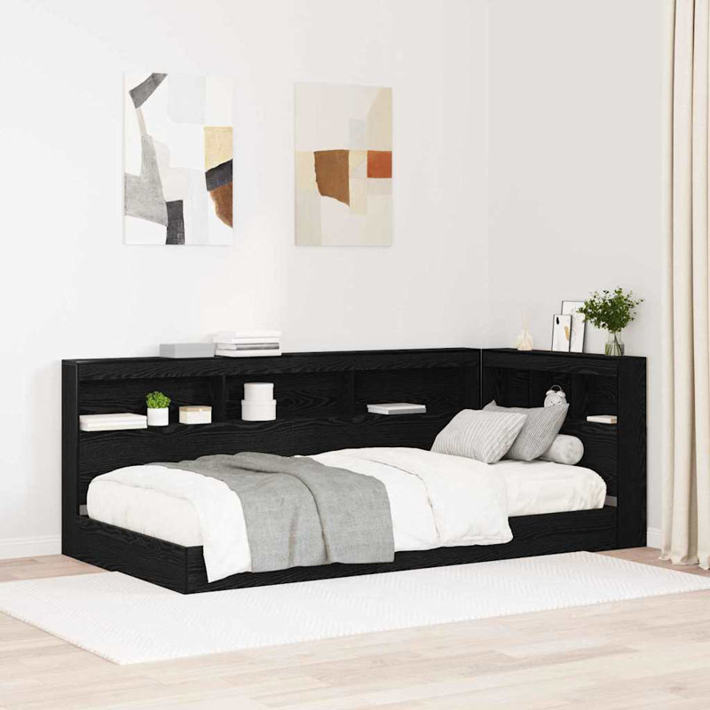  Storage Headboard With Shelf Engineered Wood, Black Oak