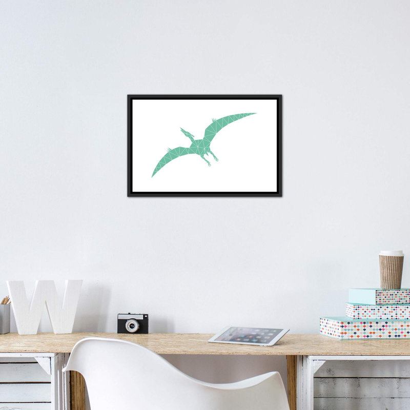 Geometric Dino Pterodactylus - impression d'art graphique, Toile avec cadre noir patiné, H 18 po x l 26 po x P 1,5 po