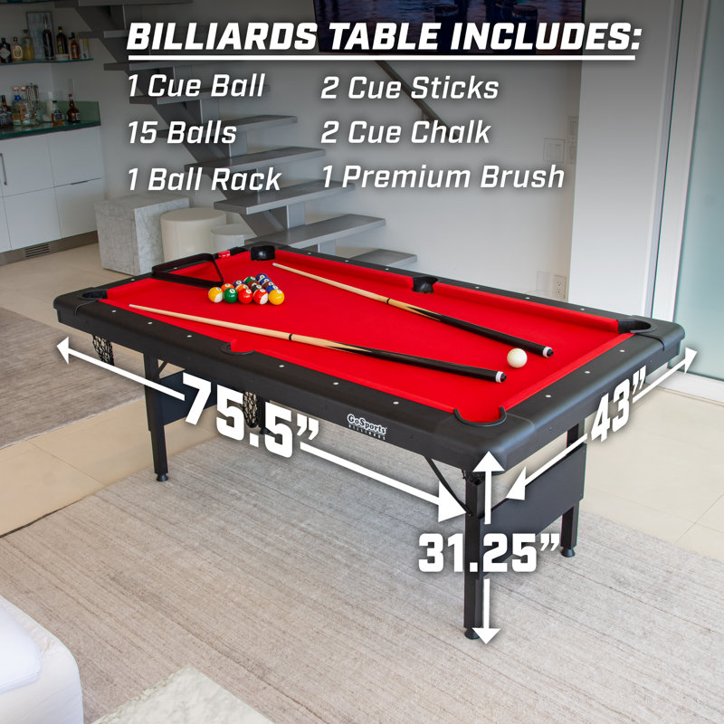 Table de billard GoSports de taille moyenne - Choisissez entre 1,83 m et 2,13 m - Modèle pliable, 6 pieds, Rouge