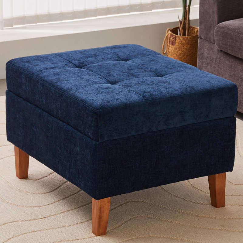 41cm Wide Tufted Square Standard Ottoman with Storage, Blue