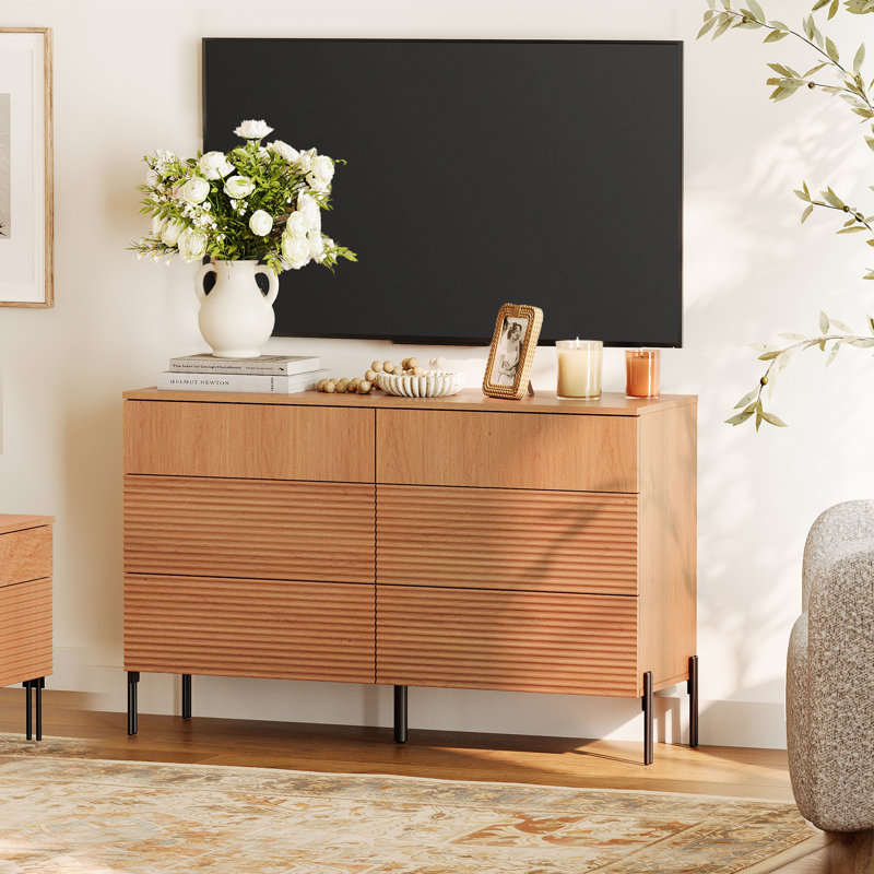 Laverda 47.2" Modern 6 Drawer Dresser TV Stand For 55 Inch TV, Entertainment Center With Minimalist Reeded Design, Wood TV Console With Storage For Living Room