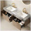 Meuble-lavabo suspendu double lavabo de 60 po, armoire de rangement avec 2 tiroirs et portes, comptoir en pierre frittée et 2 lavabos en céramique, aspect bois Heidelberg, préassemblé-133712019