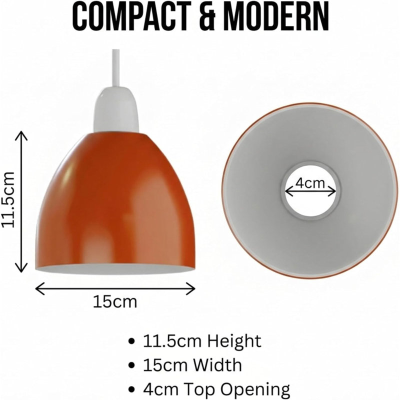 Ceiling Lampshade Easy Fit Metal 15cm Shades Pendant Light Bell Lamp Shades for Living Room, Kitchen, Bedroom, Orange