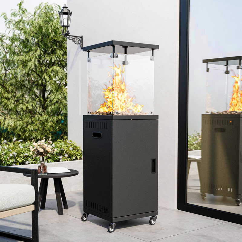 Black Standing Propane Patio Heater with Wheels