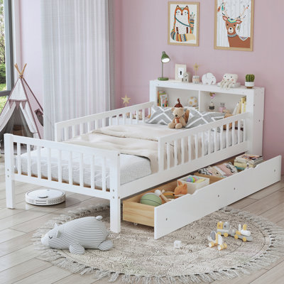 Wooden Bed with Two Under-Bed Drawers
