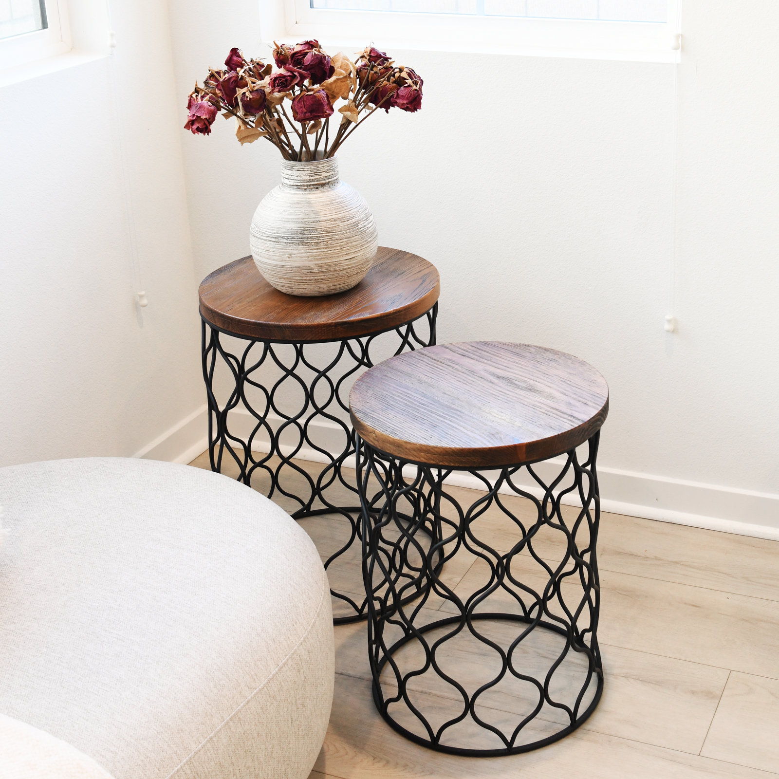 17 Stories Set Of 2 Round End Table With Steel Frame | Wayfair