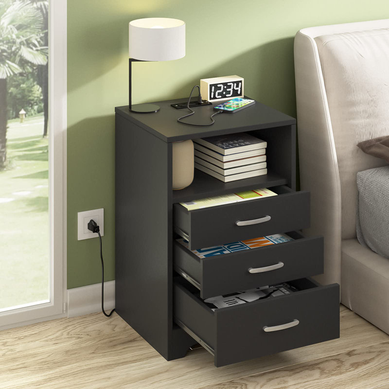 Tamathy 15.75'' W Nightstand, Black, 2