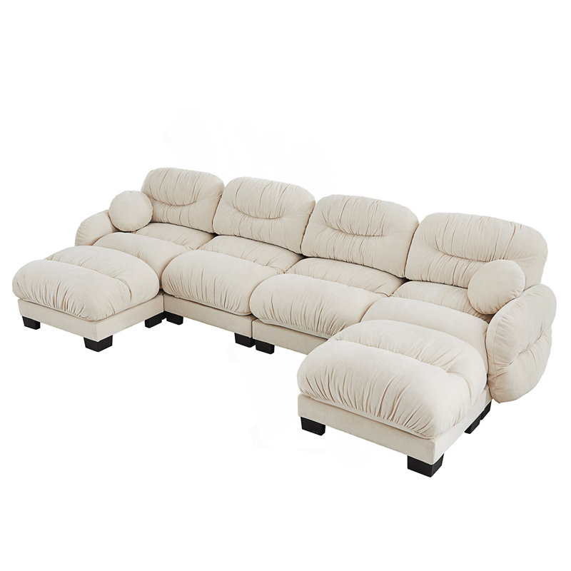 Canapé 4 places modulaire en forme de U avec mousse ergonomique et repose-pieds, Chenille beige