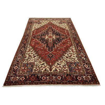 Tapis oriental rétro en laine rouge noué à la main 7 pi 1 po x 10 pi Heriz Heriz