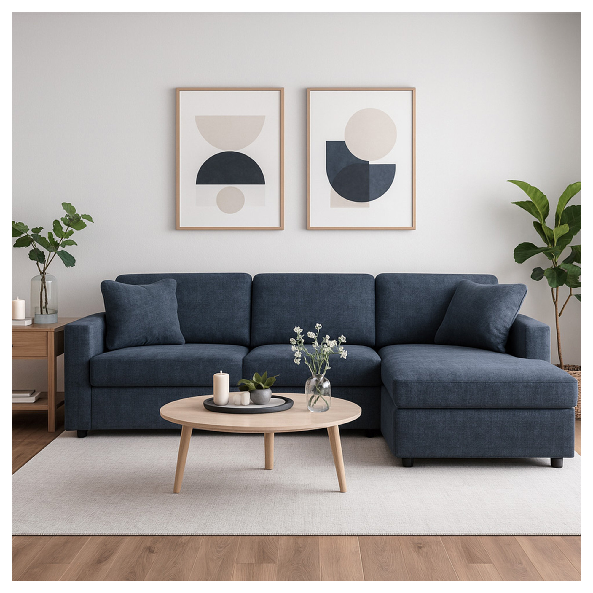 Bulwell Sectional With Chaise, 36" H x 109" W x 68"D, Right Hand Facing, Blue Polyester