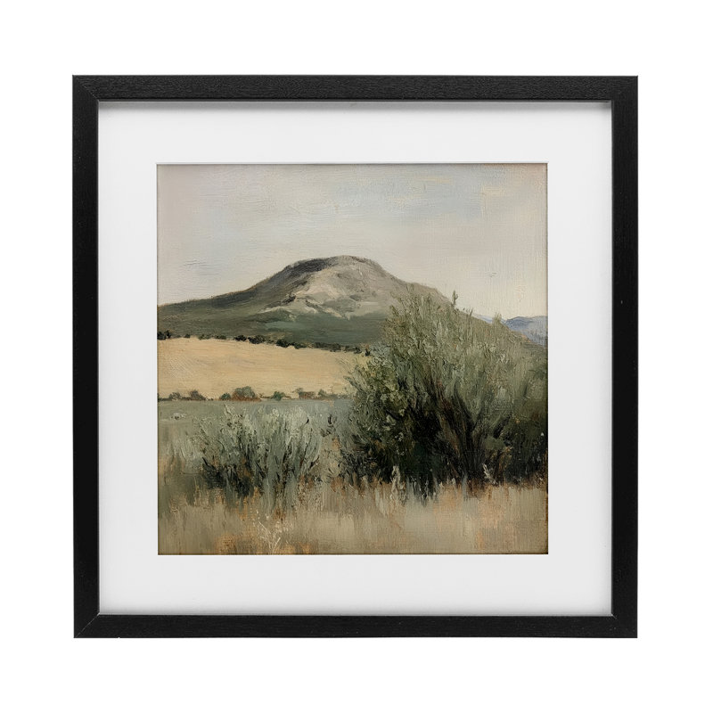 «Spring Mountain Meadow Landscape», reproduction d'art sous verre encadrée par Petal Prints Design, H 13 po x l 13 po, Noir