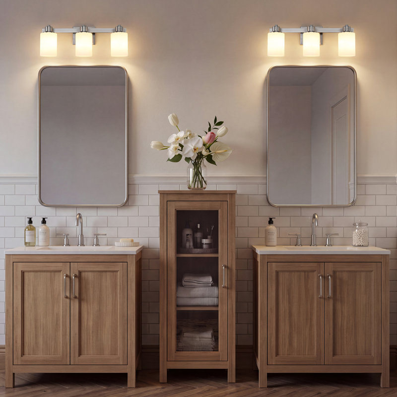 Éclairage pour salle de bain 3 lumières en nickel brossé 22,5 po avec abat-jour en verre givré blanc laiteux, luminaire pour salle de bain sur miroir