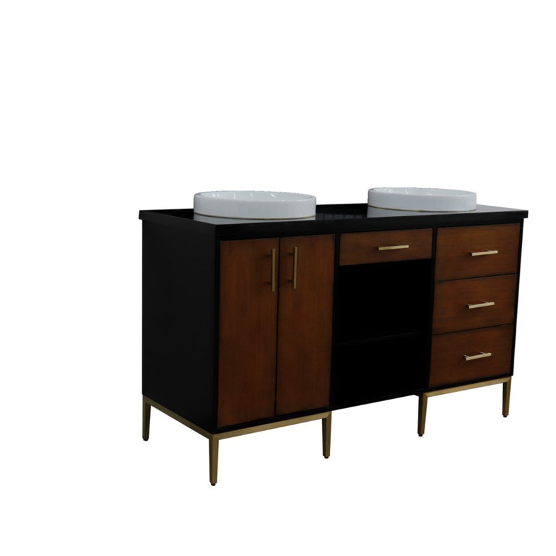 61'' Double Bathroom Vanity with Granite Top, Black