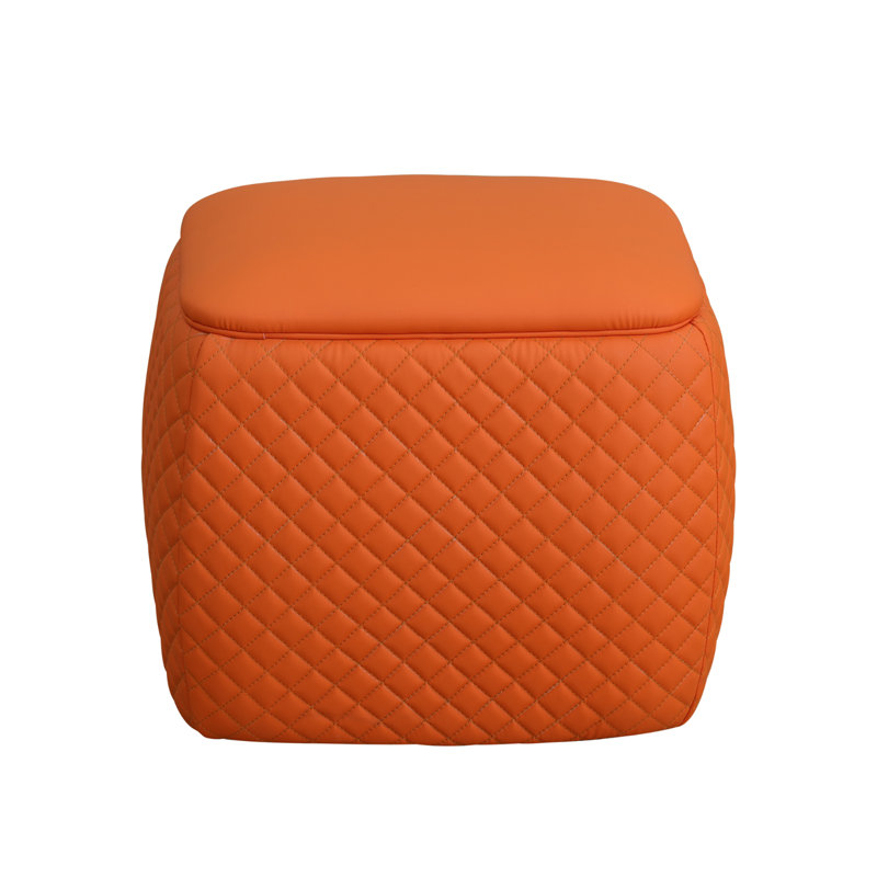 Halldin 19.5" Upholstered Ottoman, Orange Faux Leather incorrect