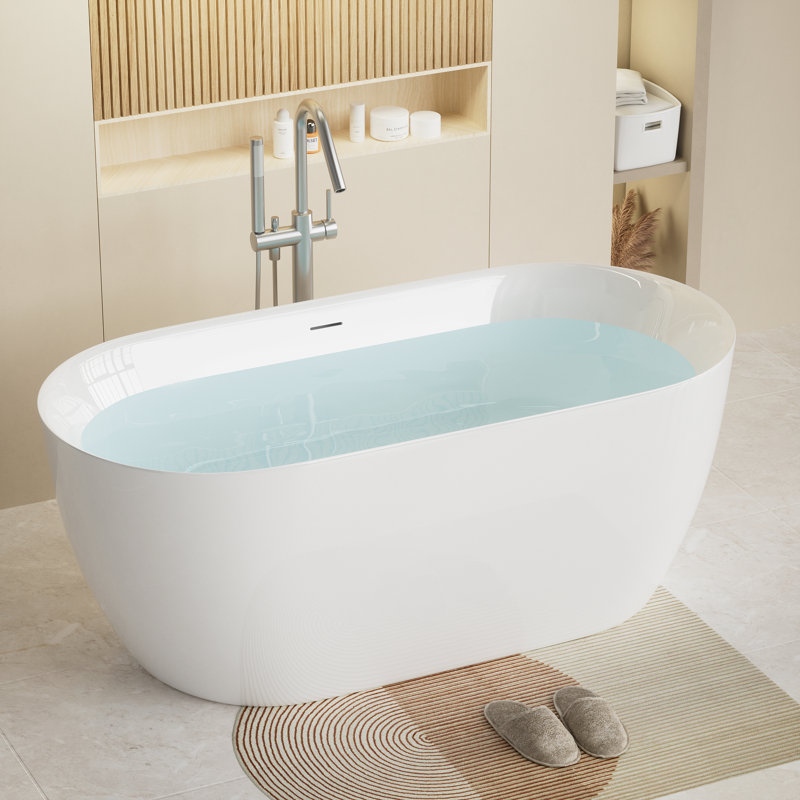 59" X 30" Freestanding Soaking Acrylic Bathtub
