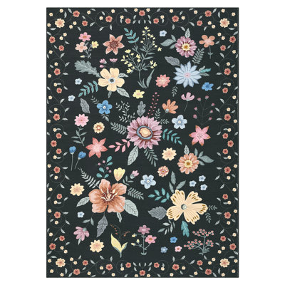Floral Machine Washable Rug for Living Room Romantic Indoor Carpet for Home Decor Aesthetic Non-Slip Rug for Bedroom Dining Room Office Nursery Playroom Teen Dorm
